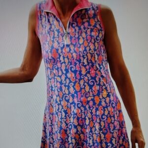 NEW Ana Clare Lexi Swing Sleeveless Dress Womens Sz S Purple, Pink Seahorses